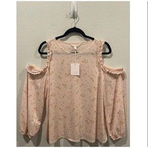 LC LAUREN CONRAD Pinko Off the Shoulder Floral Blouse